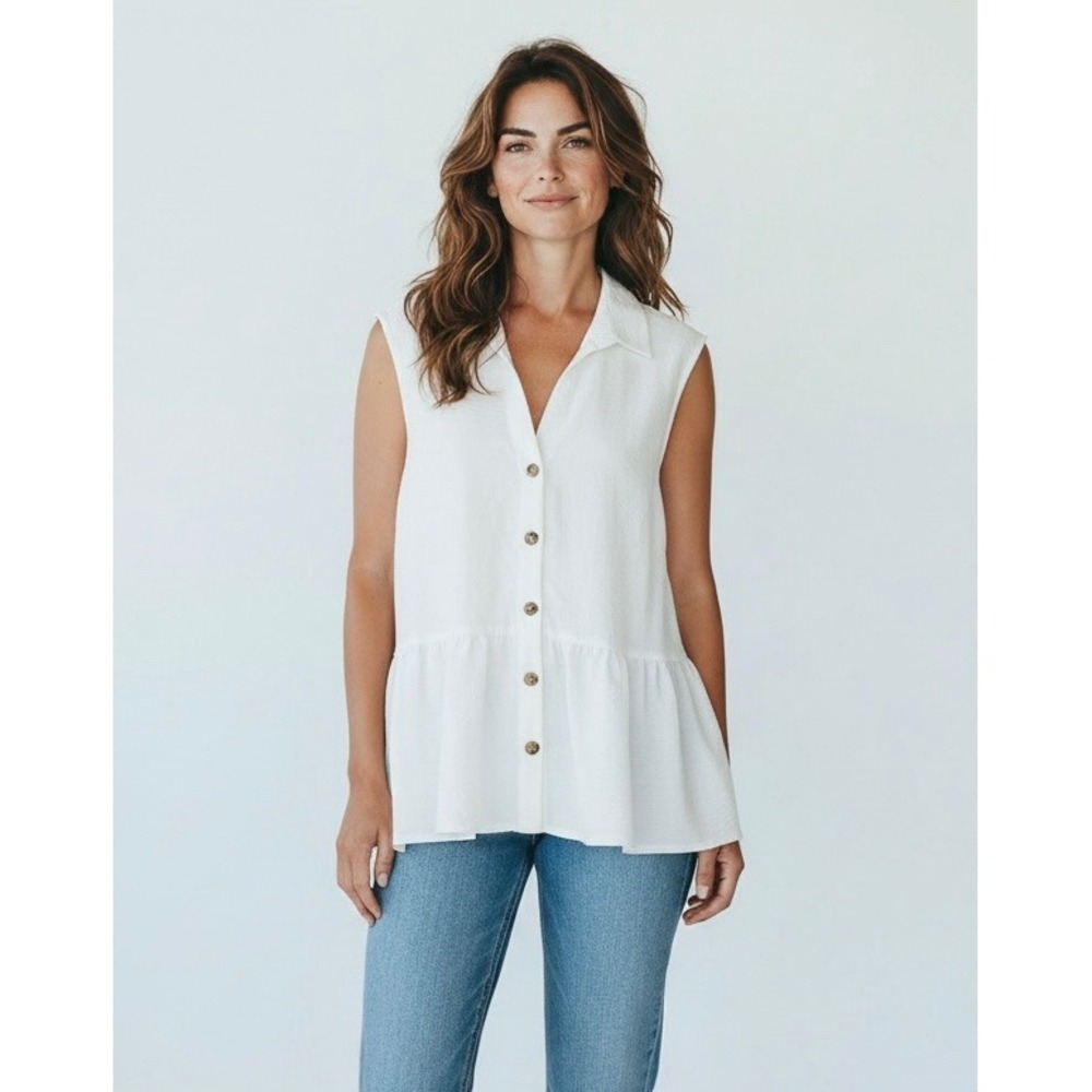 NEW Penningtons Womens Plus‎ Size 2X White Sleeveless Peplum Blouse Top